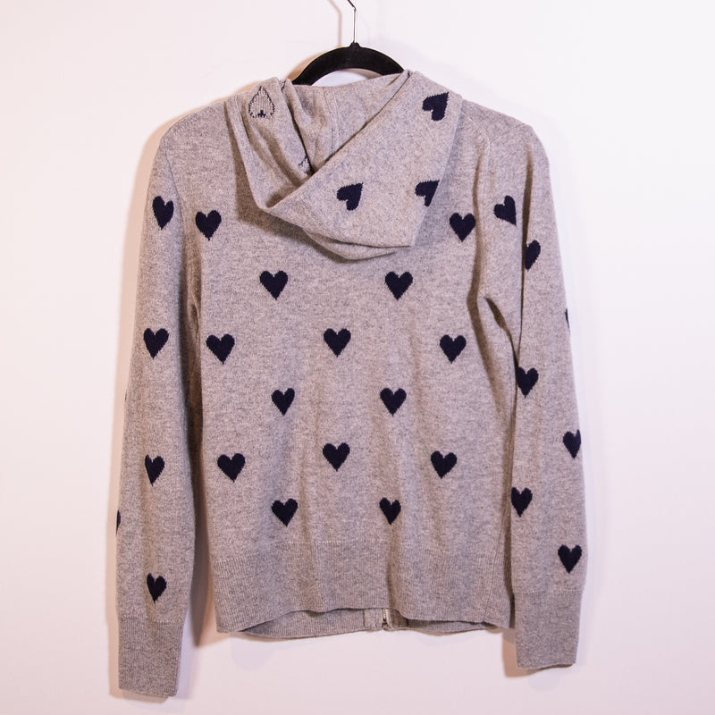 J. Crew Everyday Cashmere Full Zip Knit Stretch Heart Print Hoodie Sweater M