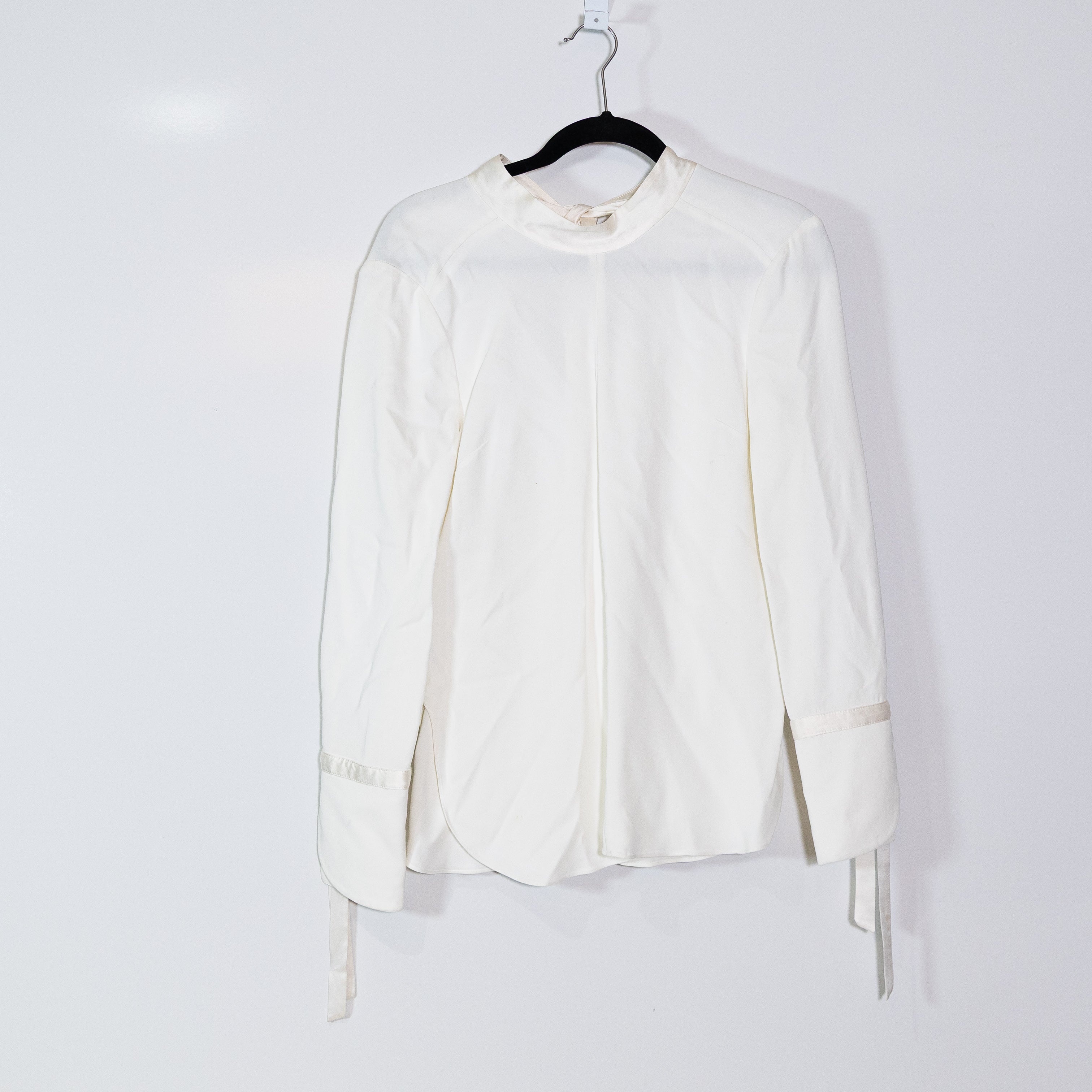 Veronica Beard Chiffon Mock Neck Tie Wrist Long Sleeve Blouse Shirt White 4