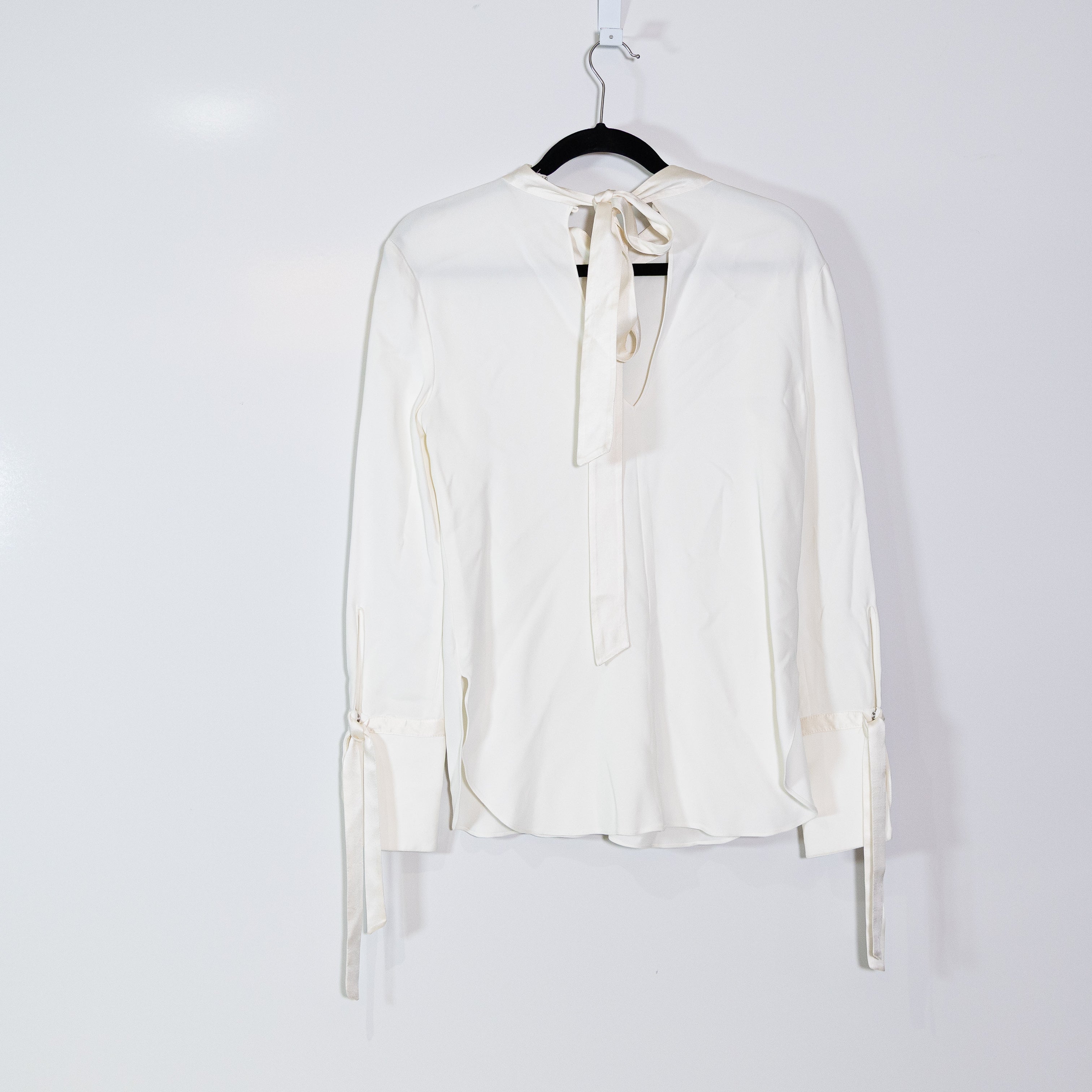 Veronica Beard Chiffon Mock Neck Tie Wrist Long Sleeve Blouse Shirt White 4