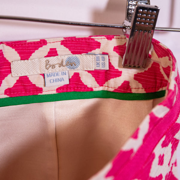 Boden Cotton Pink White Geometric Print Pattern Mid Rise Pencil Skirt 4R
