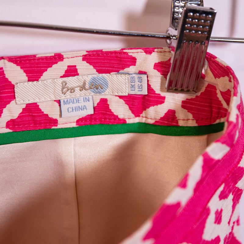 Boden Cotton Pink White Geometric Print Pattern Mid Rise Pencil Skirt 4R