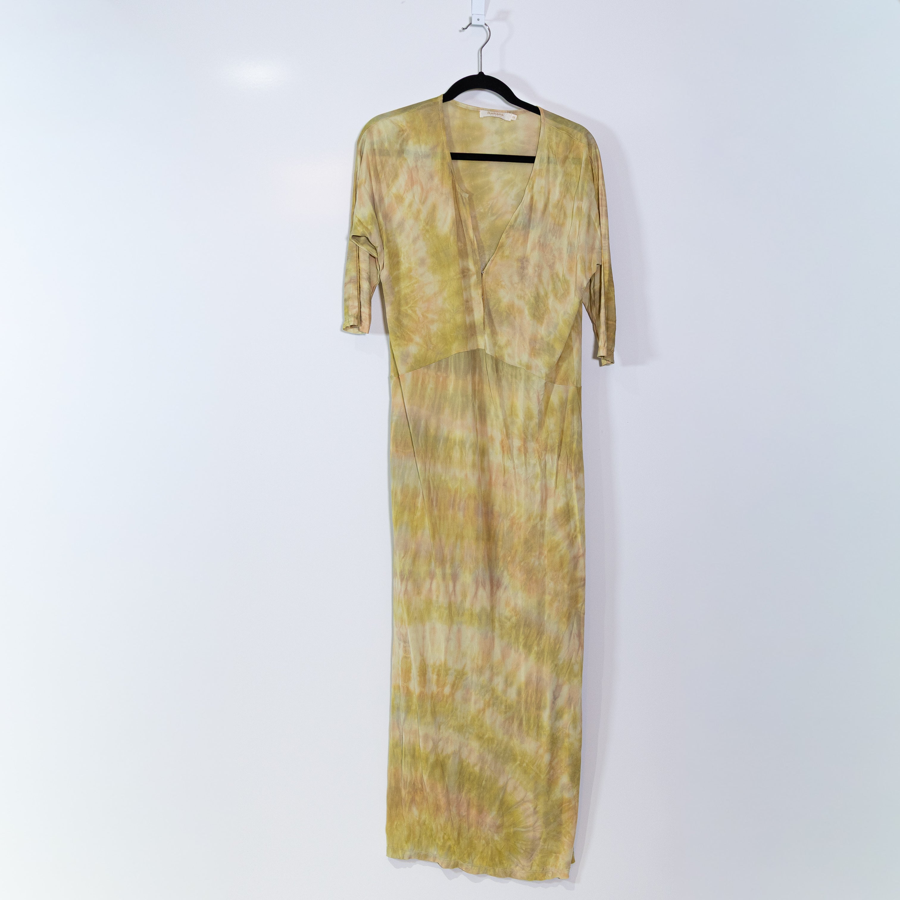 Rabens Saloner Semi Sheer Mesh Tie Dye Print Pattern Pullover Midi Dress Neutral
