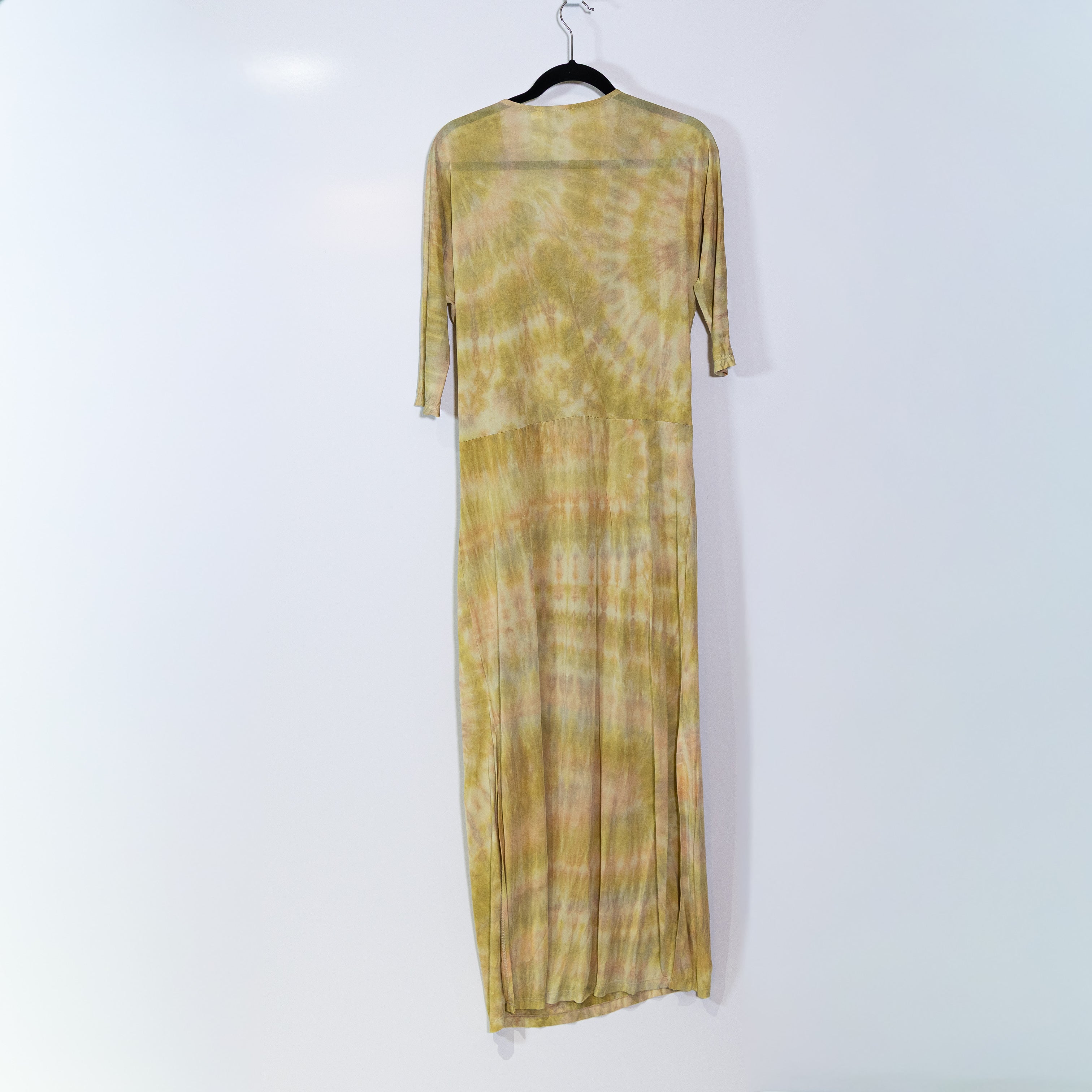 Rabens Saloner Semi Sheer Mesh Tie Dye Print Pattern Pullover Midi Dress Neutral