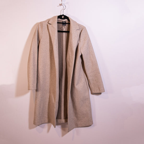 Zara Felt Open Front Collared Long Pea Coat Jacket Marled Gray Medium