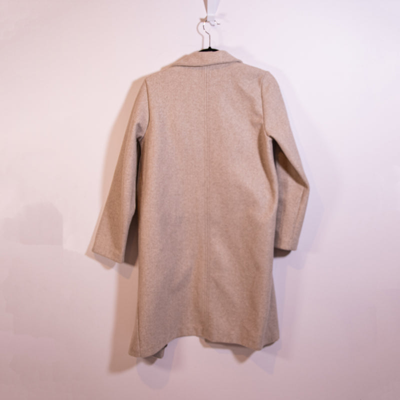 Zara Felt Open Front Collared Long Pea Coat Jacket Marled Gray Medium