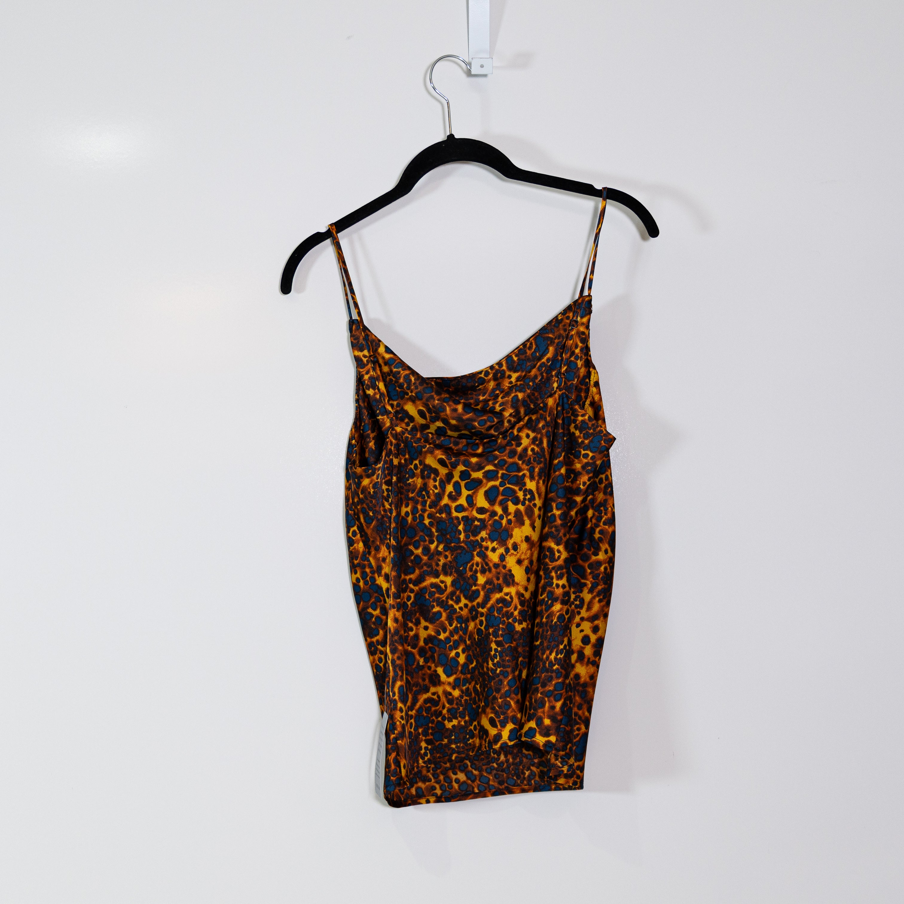 NEW WAYF South Shore Cami Cowl Neck Satin Tank Top Tortoise Print Pattern M