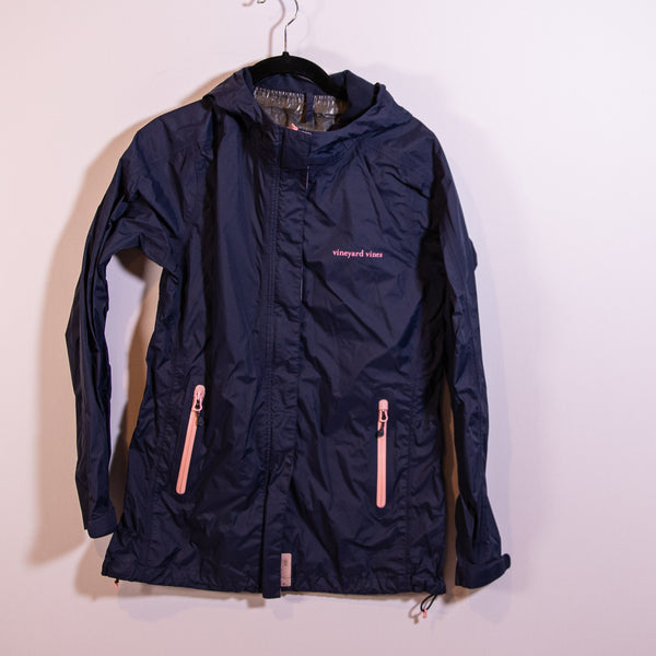 Vineyard Vines Women's Water Resistant Full Zip Hooded Jacket Windbreaker Blue S