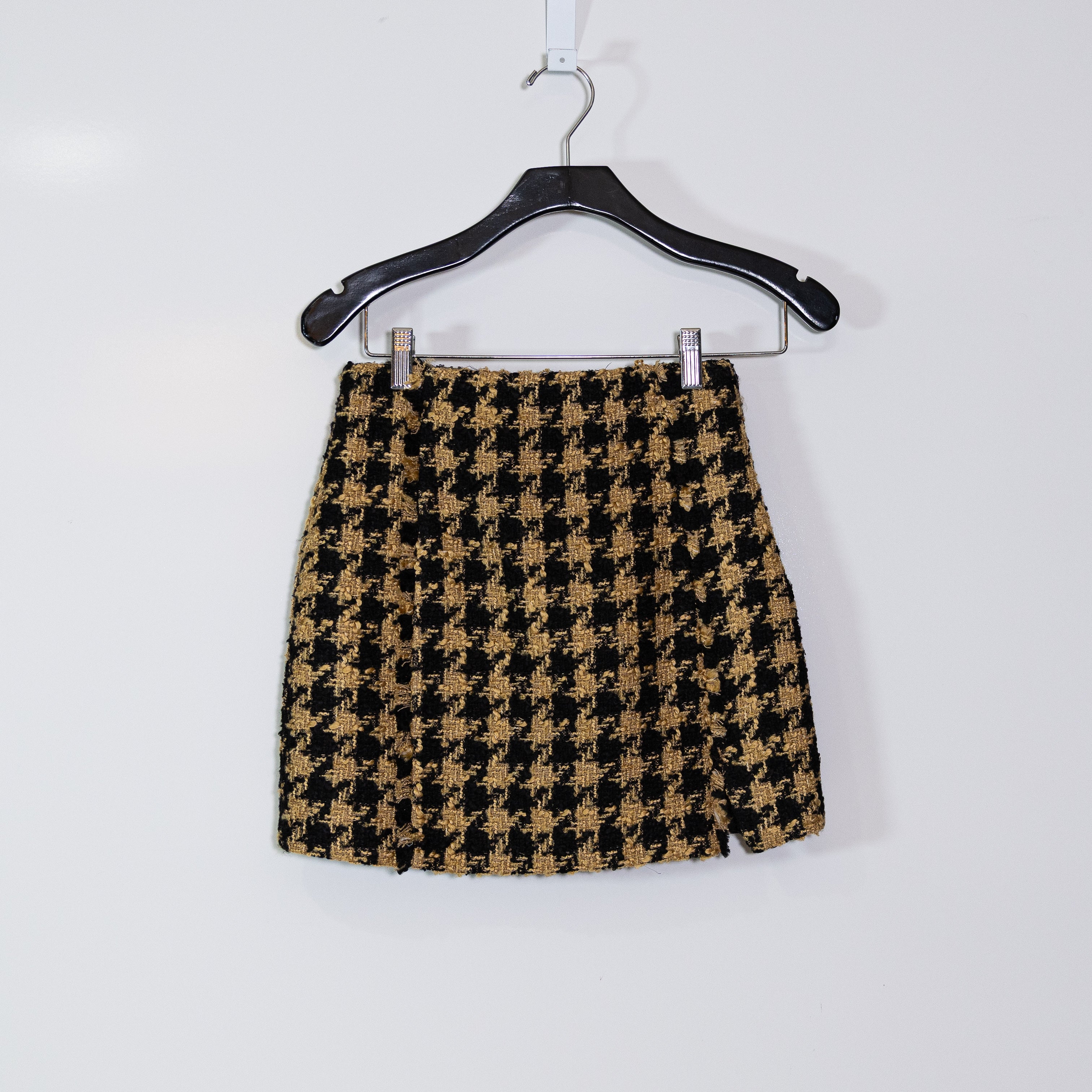 Zara Black Brown Houndstooth Textured Knit Woven Mini Skirt XS