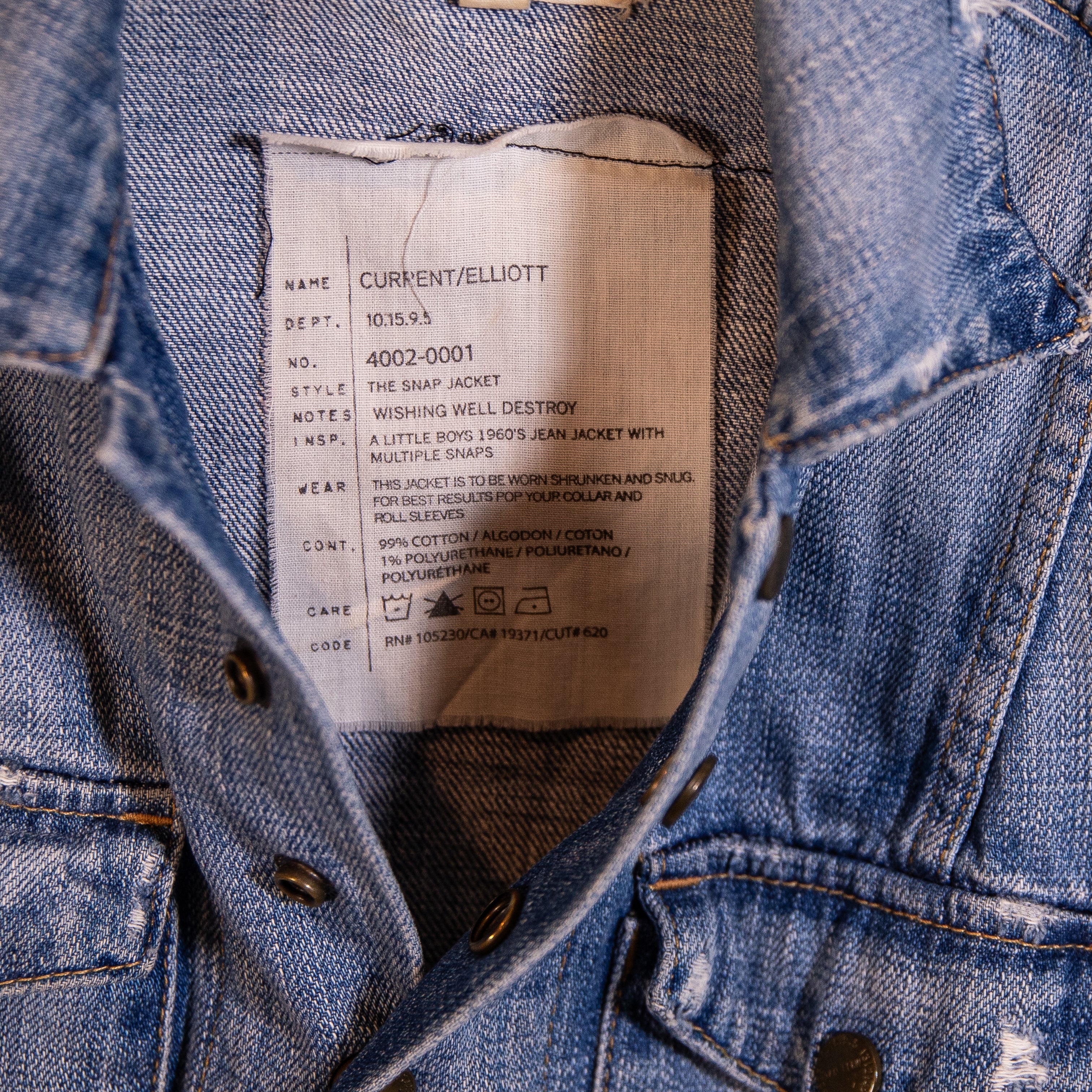 Current/Elliott The Snap Jacket Cotton Stretch Jean Denim Collared Wishing Well