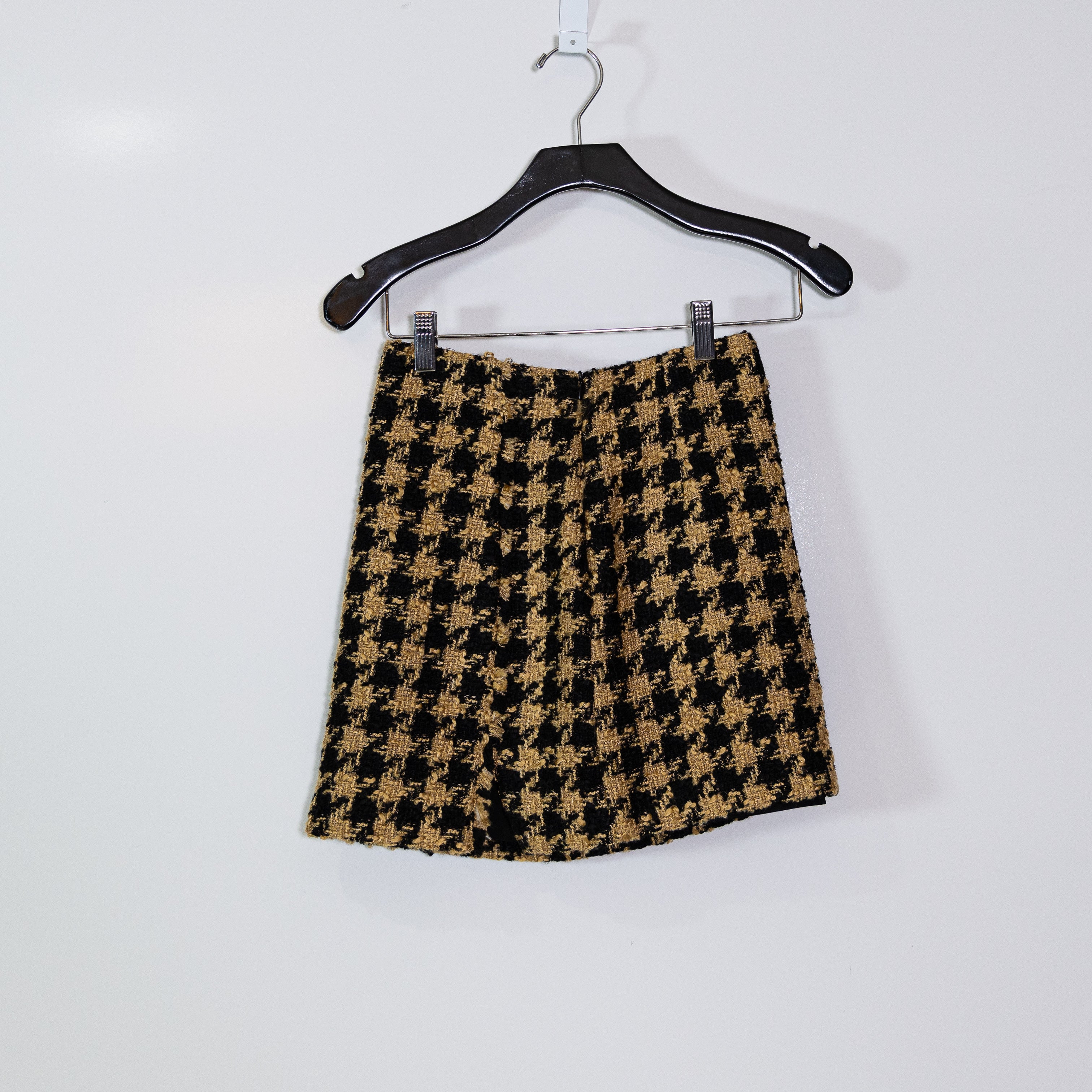 Zara Black Brown Houndstooth Textured Knit Woven Mini Skirt XS