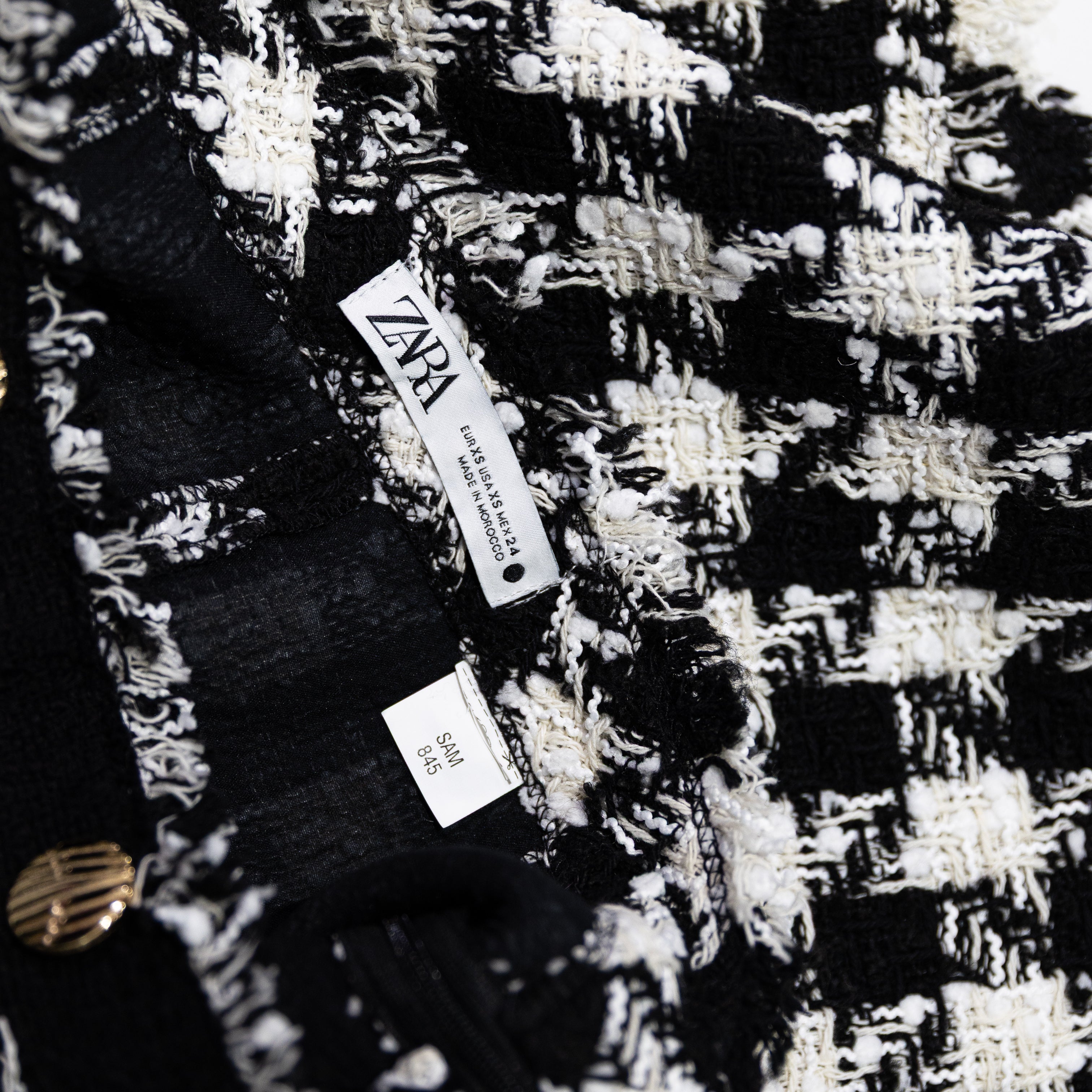 Zara Black White Gingham Check Plaid Textured Knit Woven Mini Skirt XS