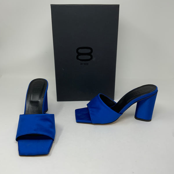 8 By Yoox Blue Satin Open Toe Block High Heel Open Toe Sandals Shoes 6