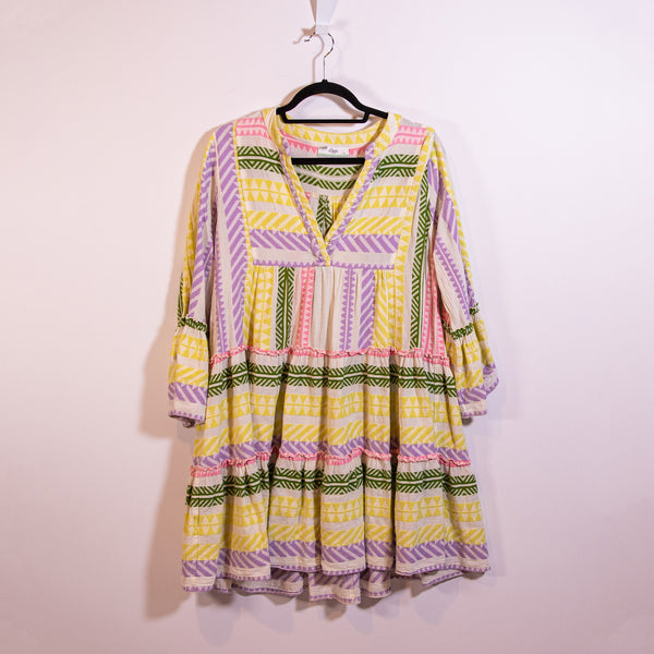 Devotion Twins Ella Cotton A Line Tunic Pullover Multi Color Mini Dress Medium