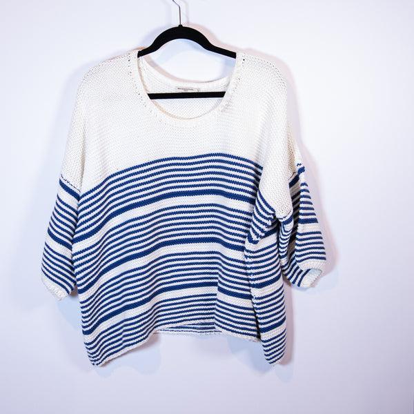 Mes Demoiselles Paris Mathis Cotton Knit Stripe Oversize Pullover Sweater Blue S