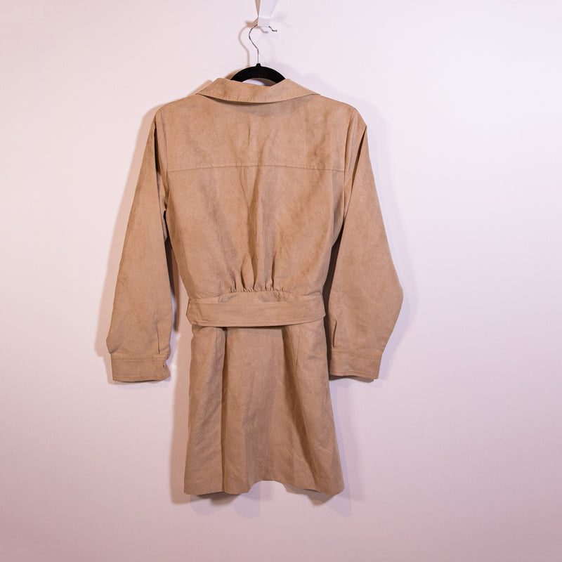 NEW Zara Faux Vegan Suede Microfiber Collared Button Front Belted Mini Dress M