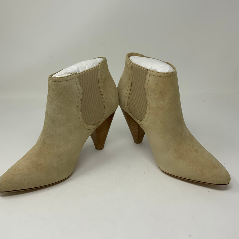 Joie Gabija Genuine Suede Leather Wood Stacked Heel Western Ankle Booties Shoes