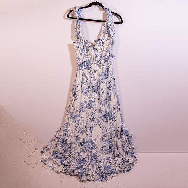 NEW Yumi Kim Trisha Tie Shoulder Smocked Chiffon Maxi Dress Lunar Garden Floral