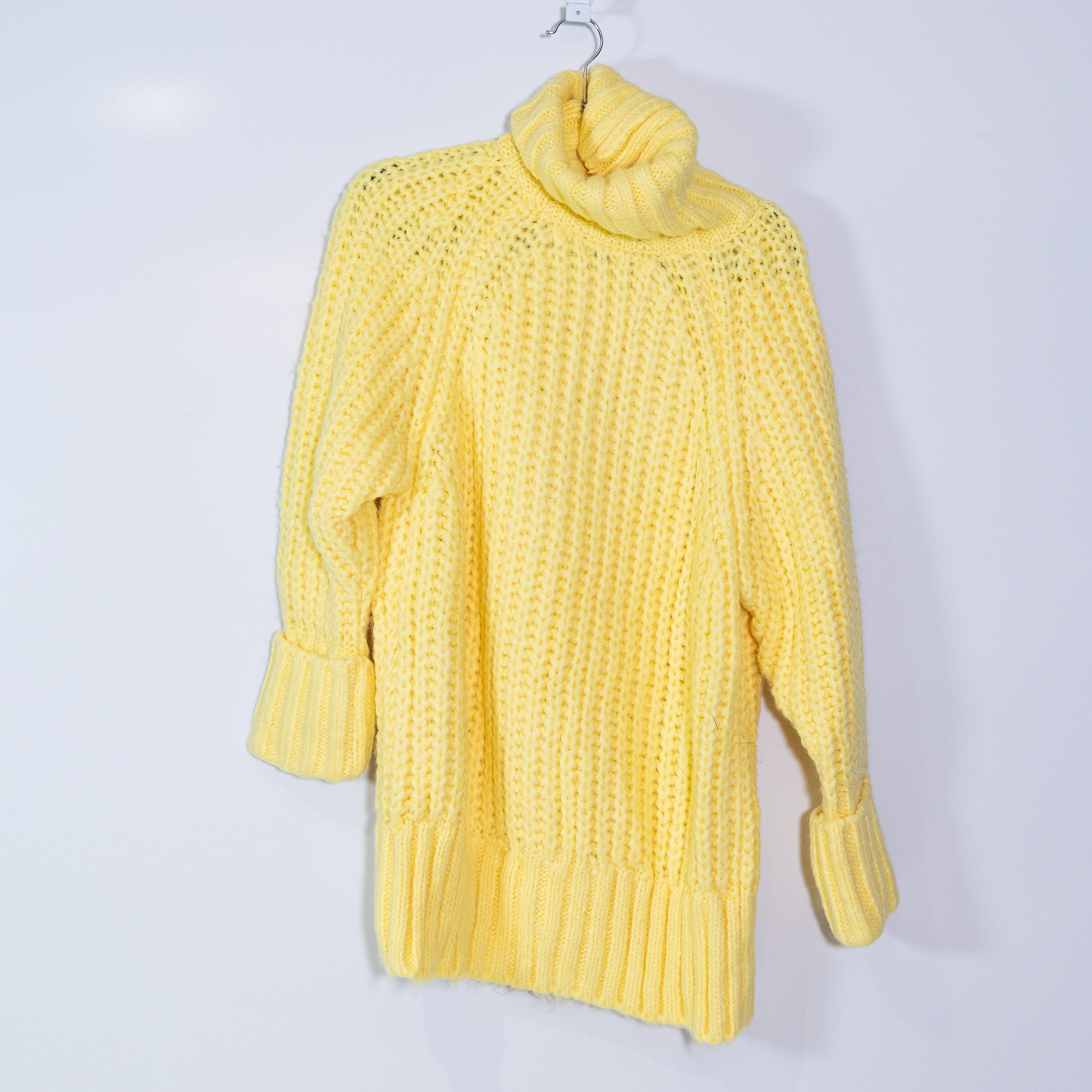 Zara Extremely Chunky Knit Oversized Turtleneck Pullover Sweater Dress Yellow XS