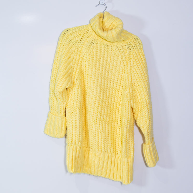 Zara Extremely Chunky Knit Oversized Turtleneck Pullover Sweater Dress Yellow XS