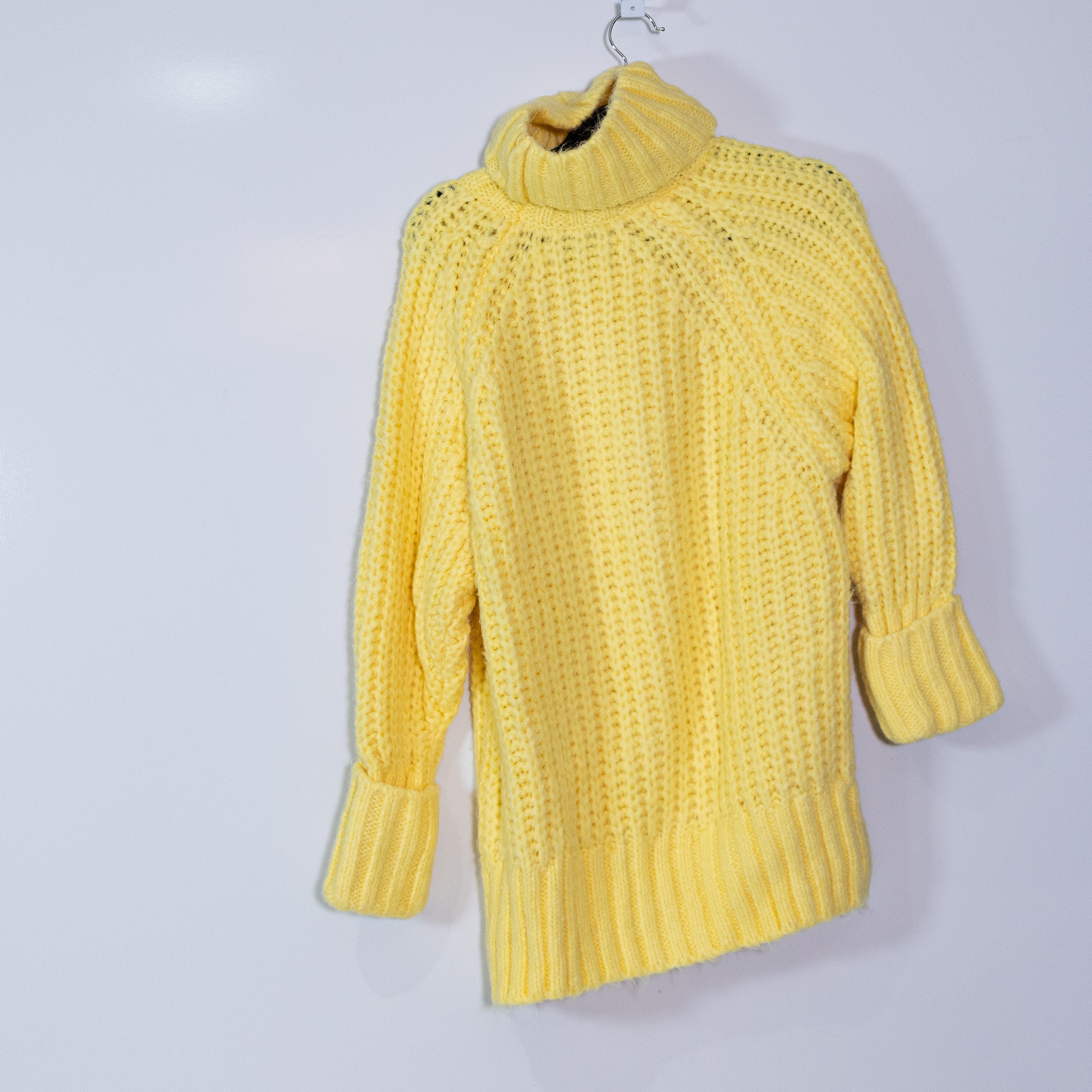 Zara Extremely Chunky Knit Oversized Turtleneck Pullover Sweater Dress Yellow XS