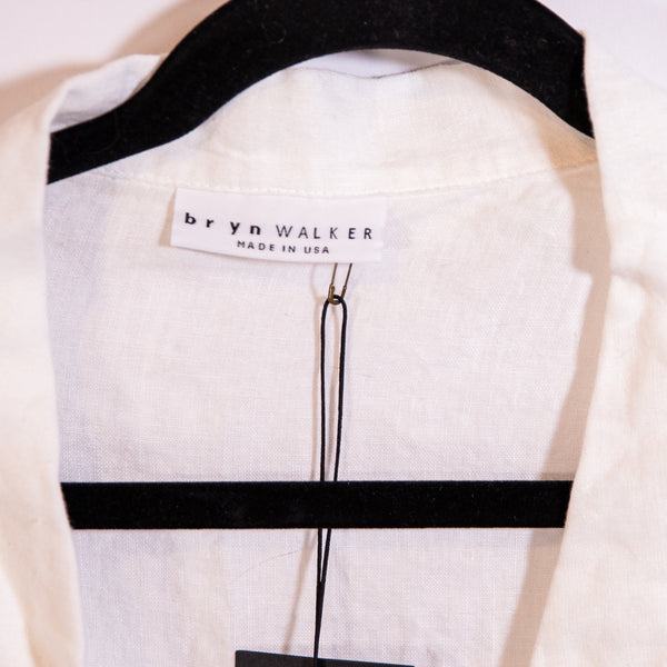 NEW Bryn Walker Ester Lightweight Linen Button Collared Short Sleeve Blouse Top