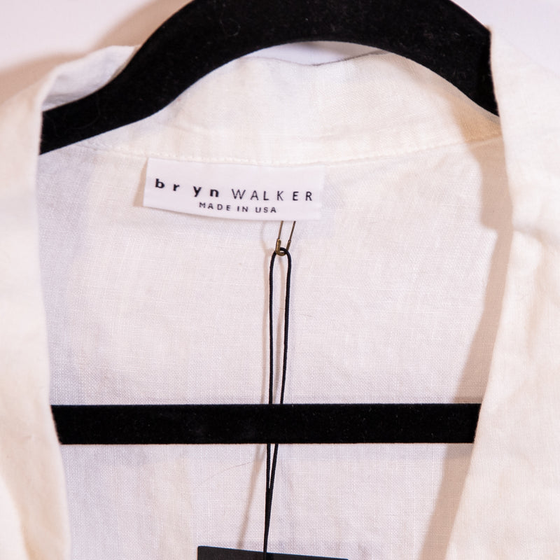 NEW Bryn Walker Ester Lightweight Linen Button Collared Short Sleeve Blouse Top