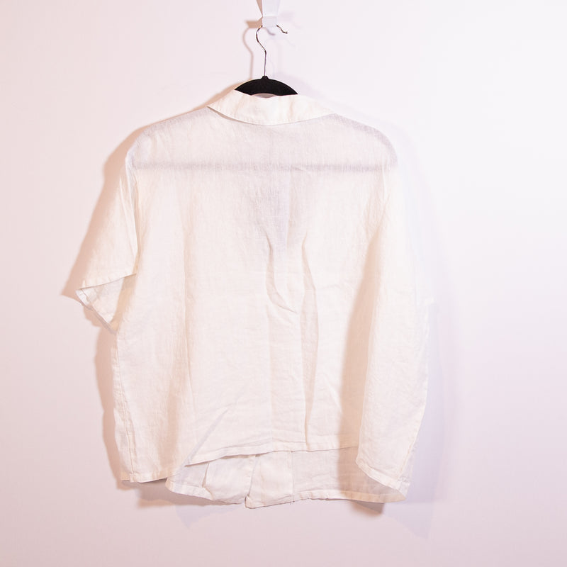 NEW Bryn Walker Ester Lightweight Linen Button Collared Short Sleeve Blouse Top