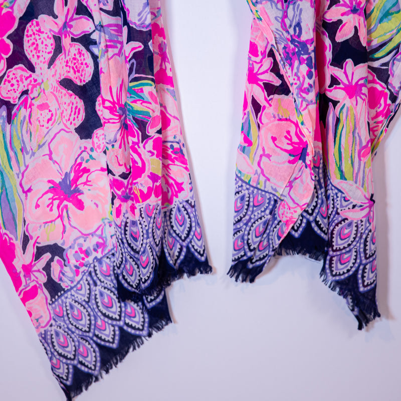 Lilly Pulitzer Cotton Blend Scarf Wrap Shawl Bright Navy Tipping Point Print