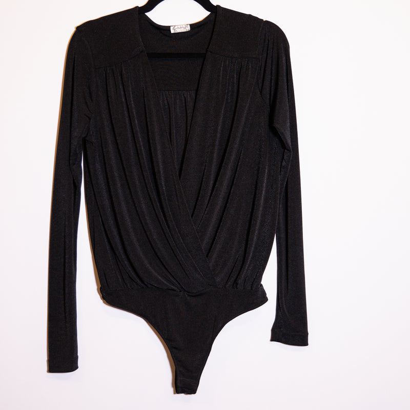 Free People Intimately Turnt Slinky Stretch Knit VNeck Wrap Long Sleeve Bodysuit