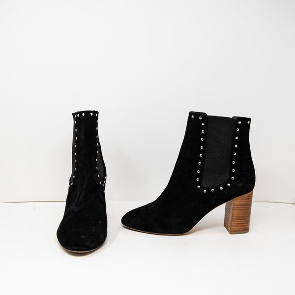 Rebecca Minkoff Sara Genuine Suede Studded Embellished Stacked Heel Ankle Bootie