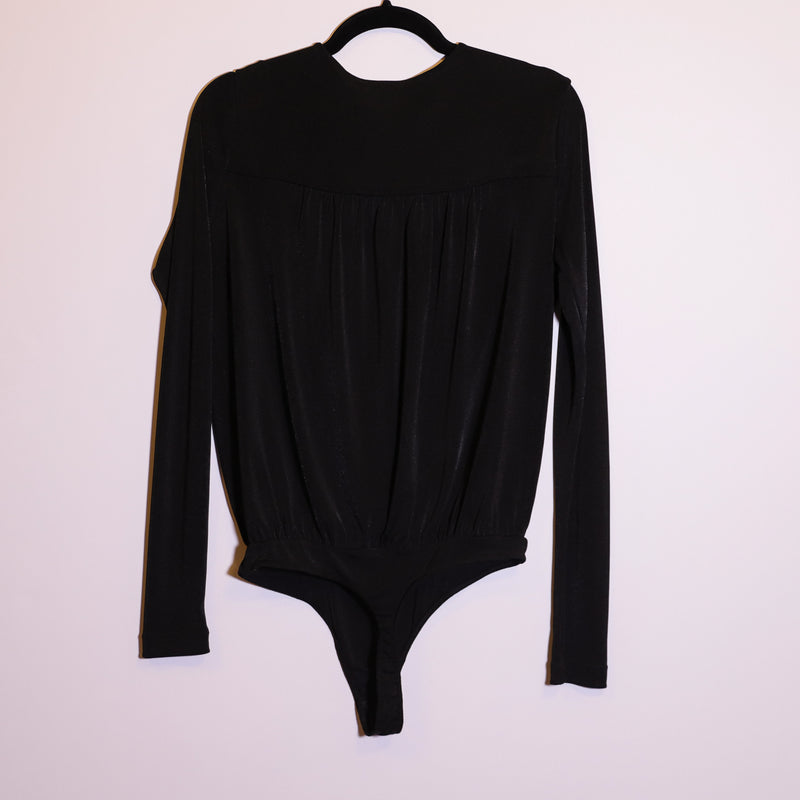 Free People Intimately Turnt Slinky Stretch Knit VNeck Wrap Long Sleeve Bodysuit