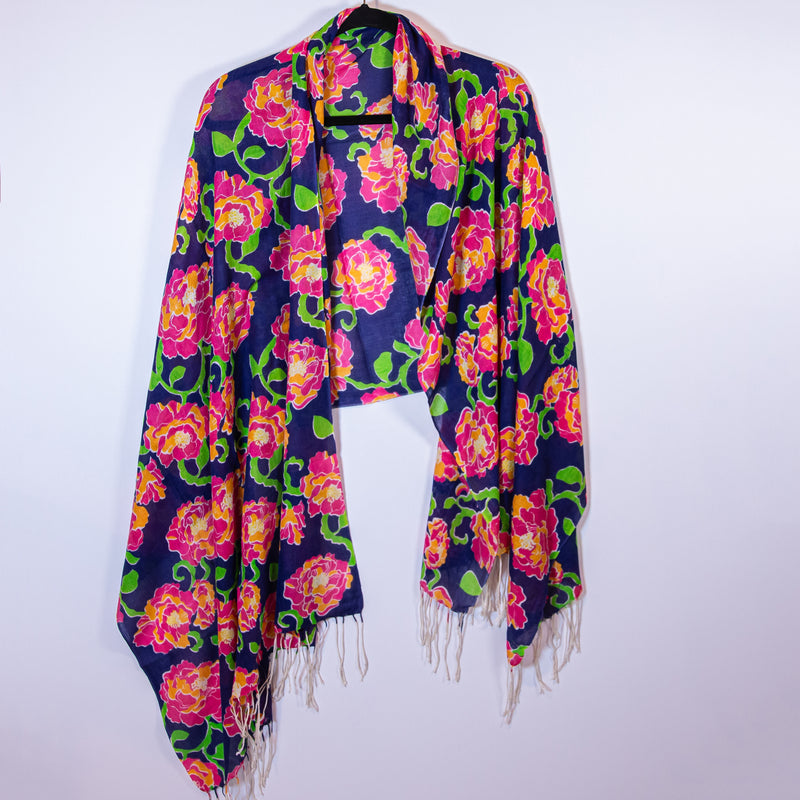 Lilly Pulitzer Murfee Cashmere Silk Blend Key West Floral Print Scarf Wrap Shawl