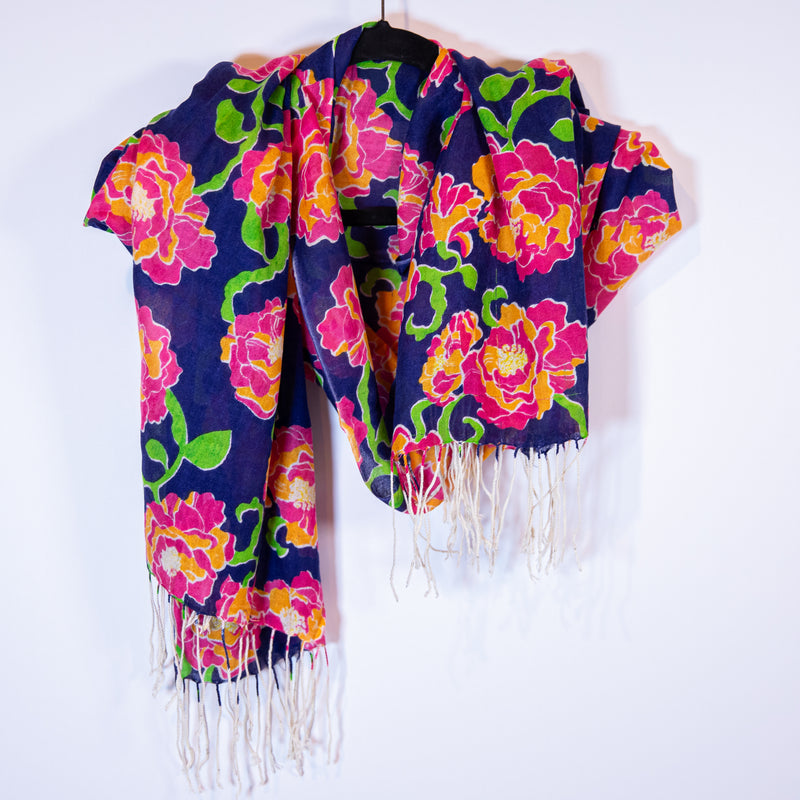 Lilly Pulitzer Murfee Cashmere Silk Blend Key West Floral Print Scarf Wrap Shawl