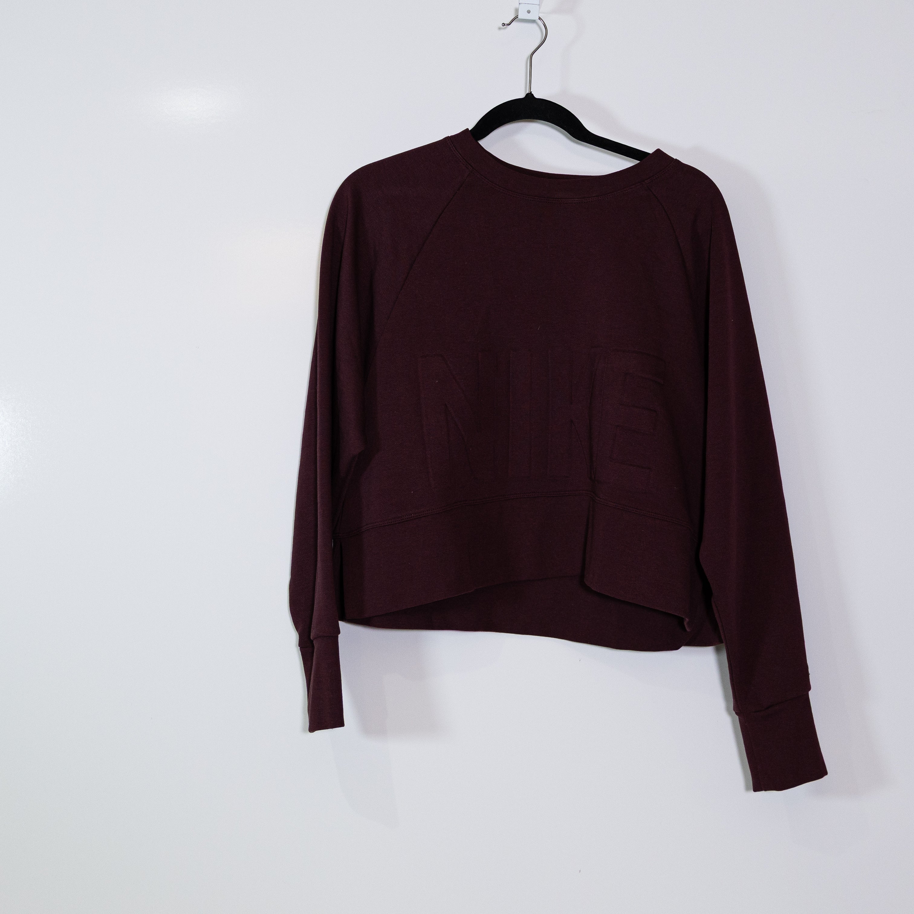 Nike Women's Versa Cotton Blend Logo Embossed Crew Neck Pullover Sweater Small