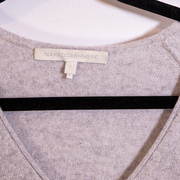 Naked Cashmere Knit Stretch V Neck Long Sleeve Pullover Sweater Heather Gray L