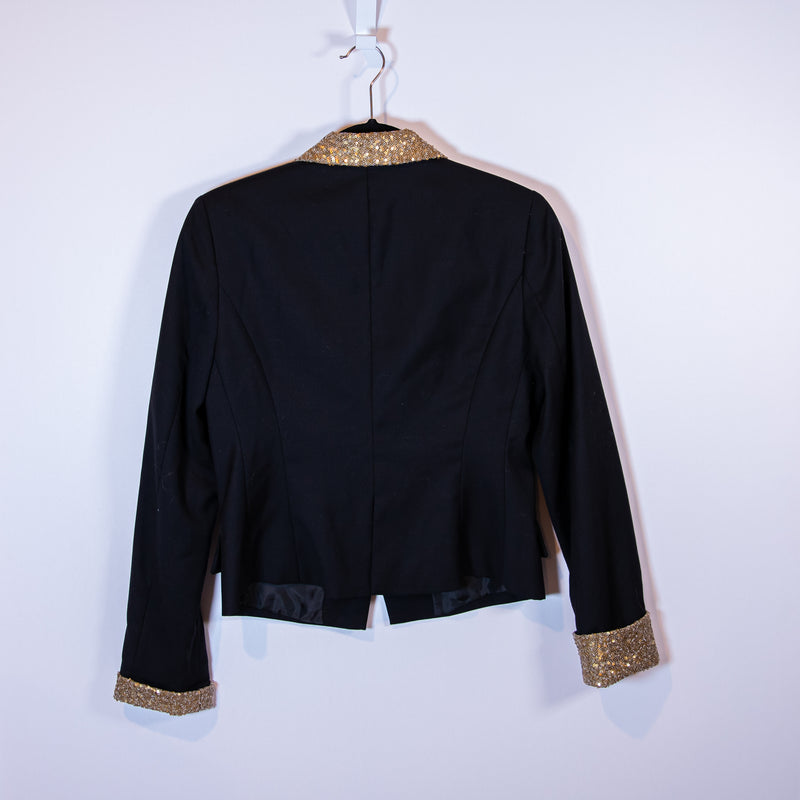 Anthropologie Lil Gold Sequin Glitter Sparkle Embellished Lapel Blazer Jacket S