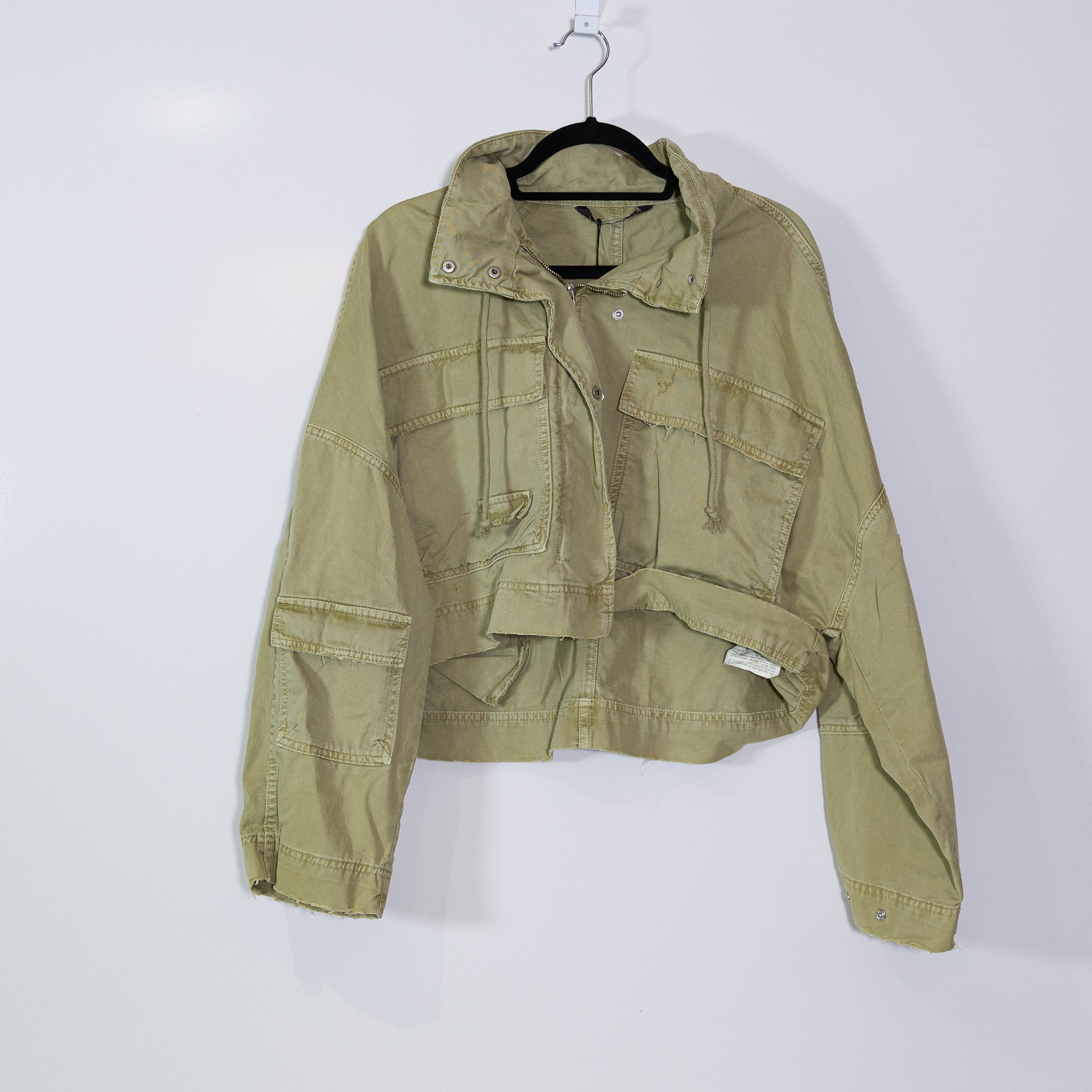 NEW Zara Cotton Multi Pocket Cargo Utility Army Full Zip Jacket Green XS/S