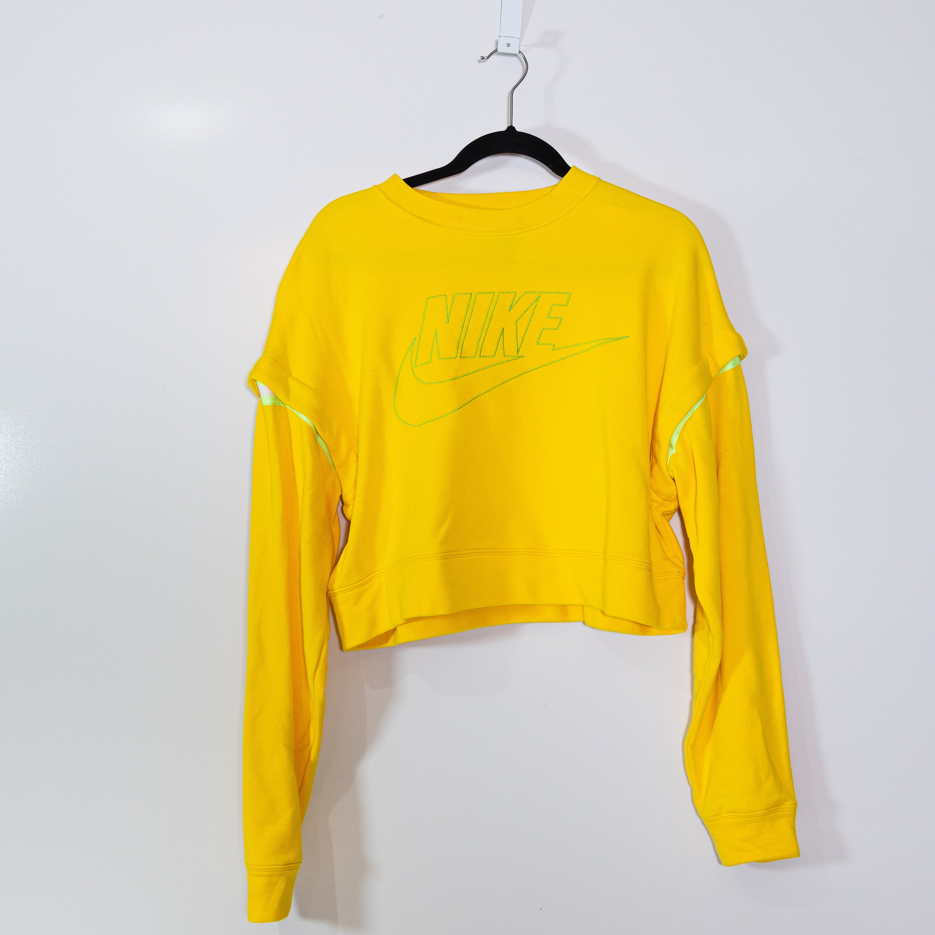 Nike Women's CK0539-728 Cotton Blend Crew Neck Logo Embroidered Sweater Yellow S