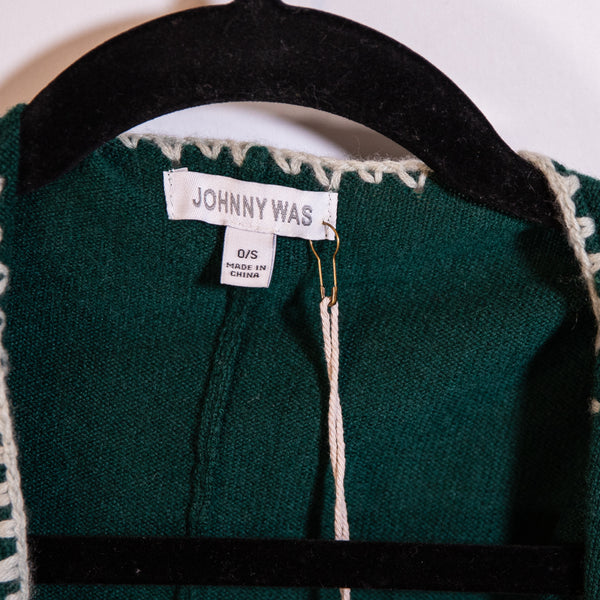 NEW Johnny Was Gwen Wool Cashmere Knit Whipstitch Shawl Wrap Sweater Green OS