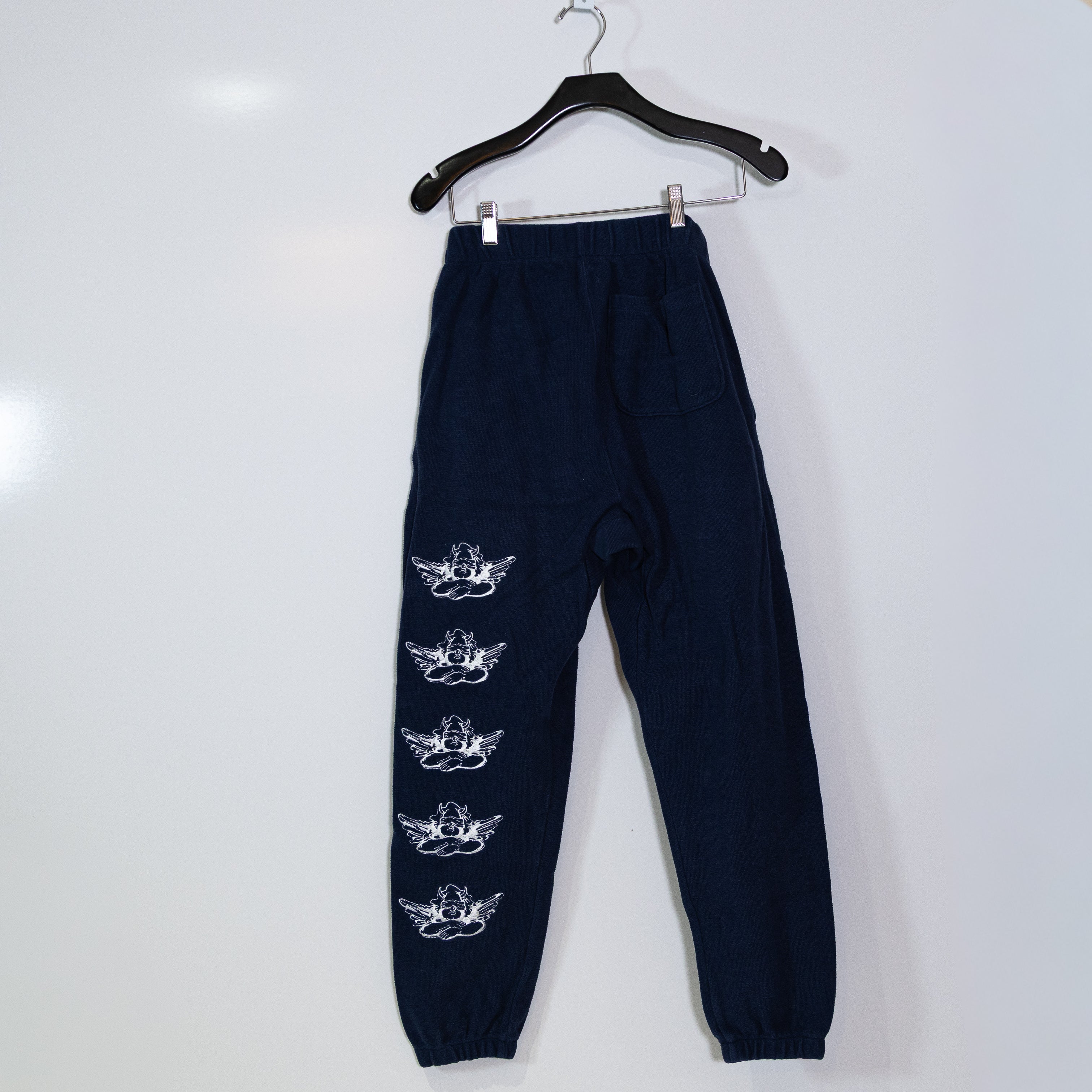 Boys Lie Room To Grow Cotton Mid Rise Cotton Angel Embroidered Sweat Pants Navy