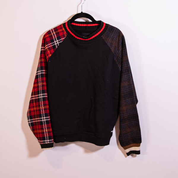 Desigual Women's Wool Blend Felt Crew Neck Tartan Plaid Print Pullover Sweater M