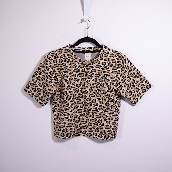 NEW Maeve Anthropologie Knit Boxy Tee Cheetah Leopard Jacquard Print Shirt XS