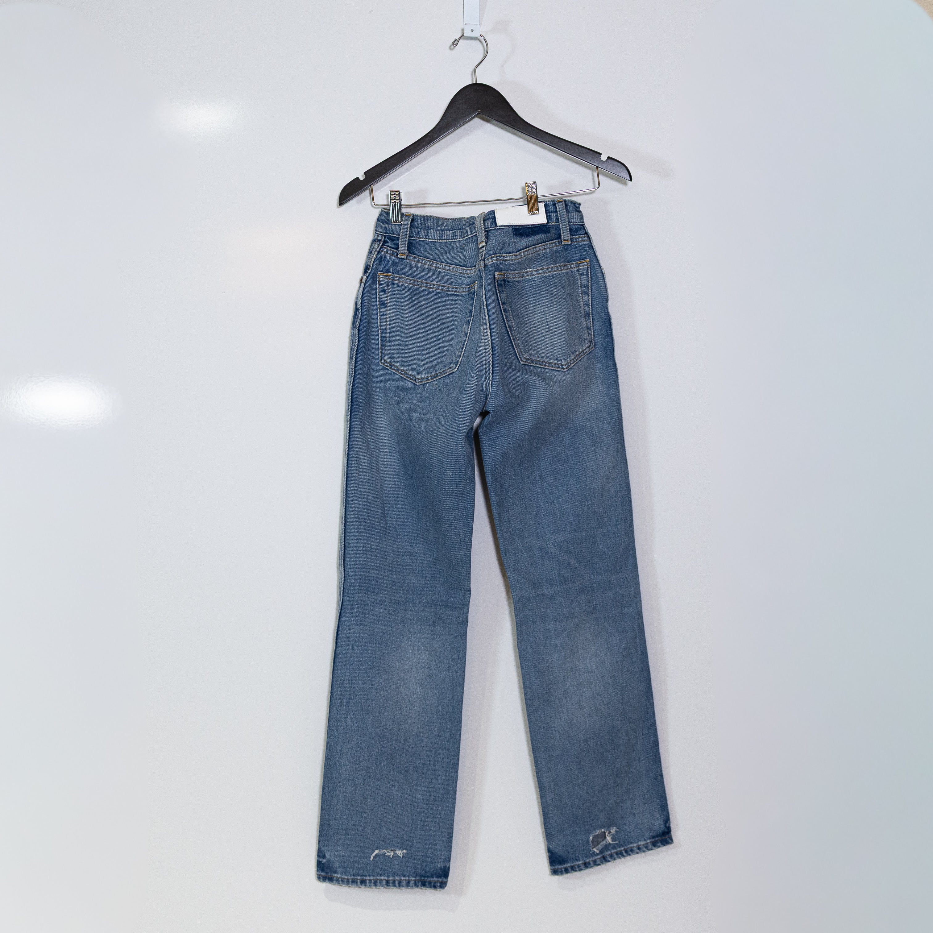 Re/Done 90S High Rise Loose Fit Straight Leg Distressed Cotton Denim Jean 25