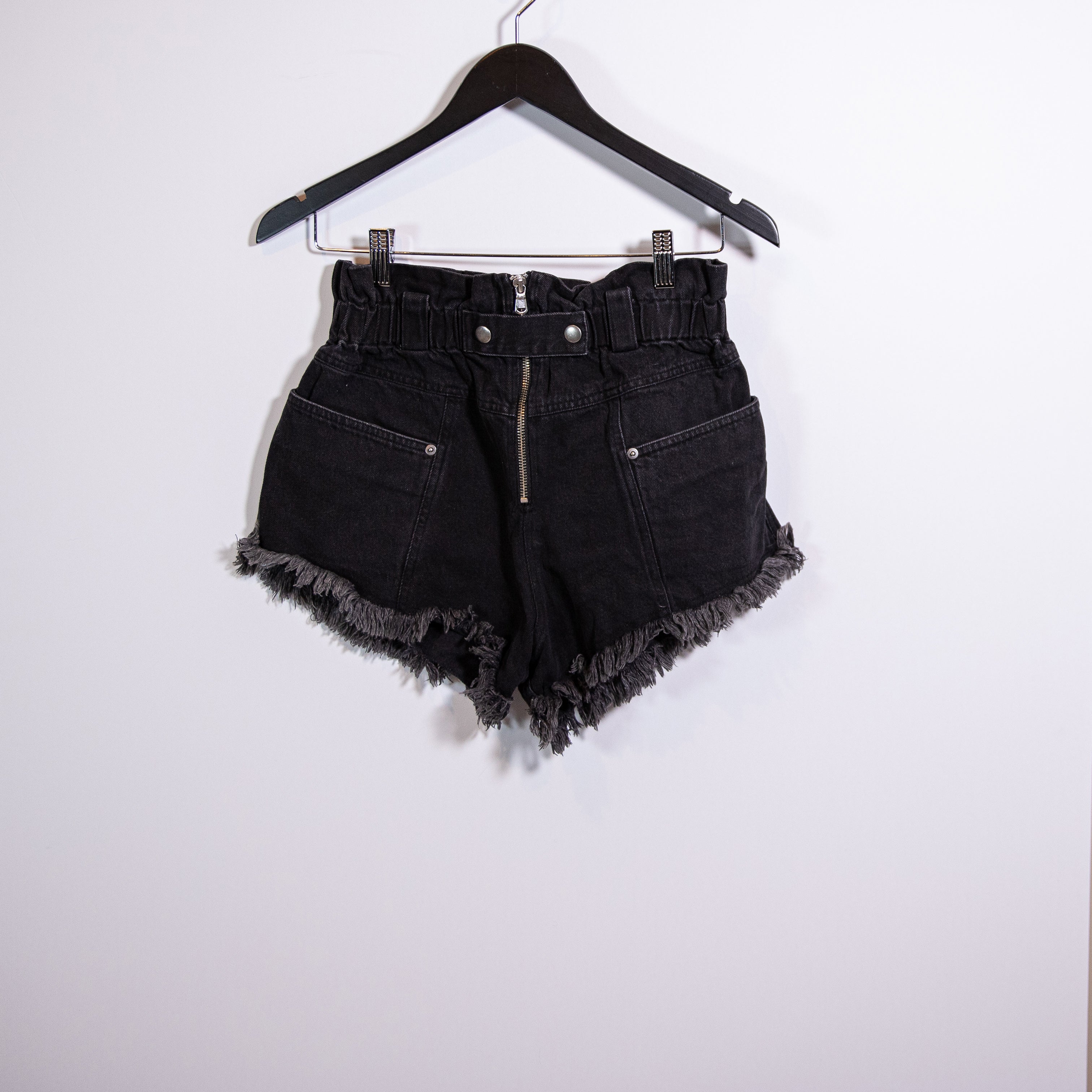 SEA NEW YORK Phillipa Cotton Denim Smock Stretch Ruffle Zipper Front Jean Shorts