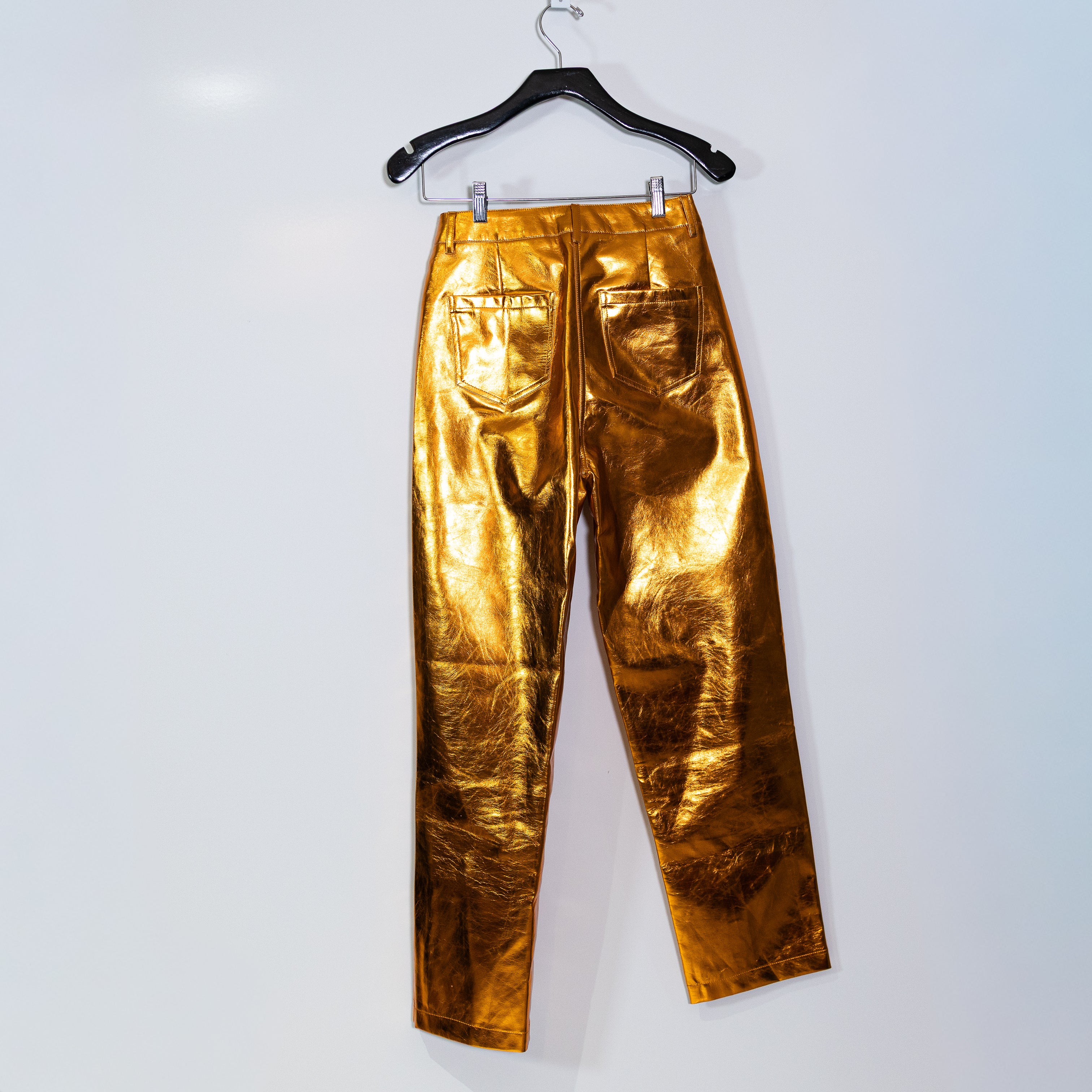 Amy Lynn Faux Vegan Leather Shiny Metallic Straight Leg Pants Bronze Small