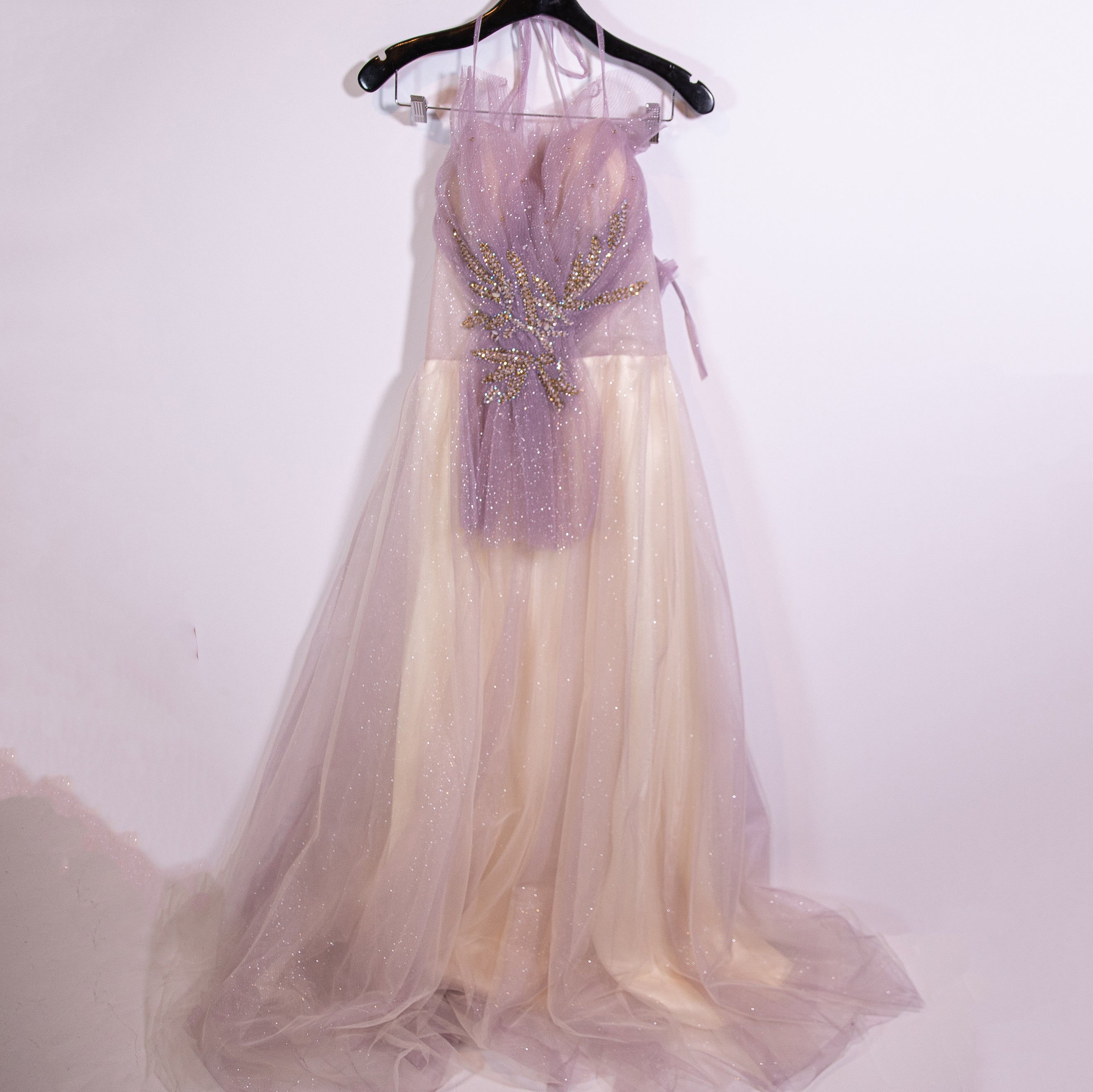 NEW Fur:Ther Tulle Mesh Sparkle Crystal Beaded Embellished Cocktail Dress Purple