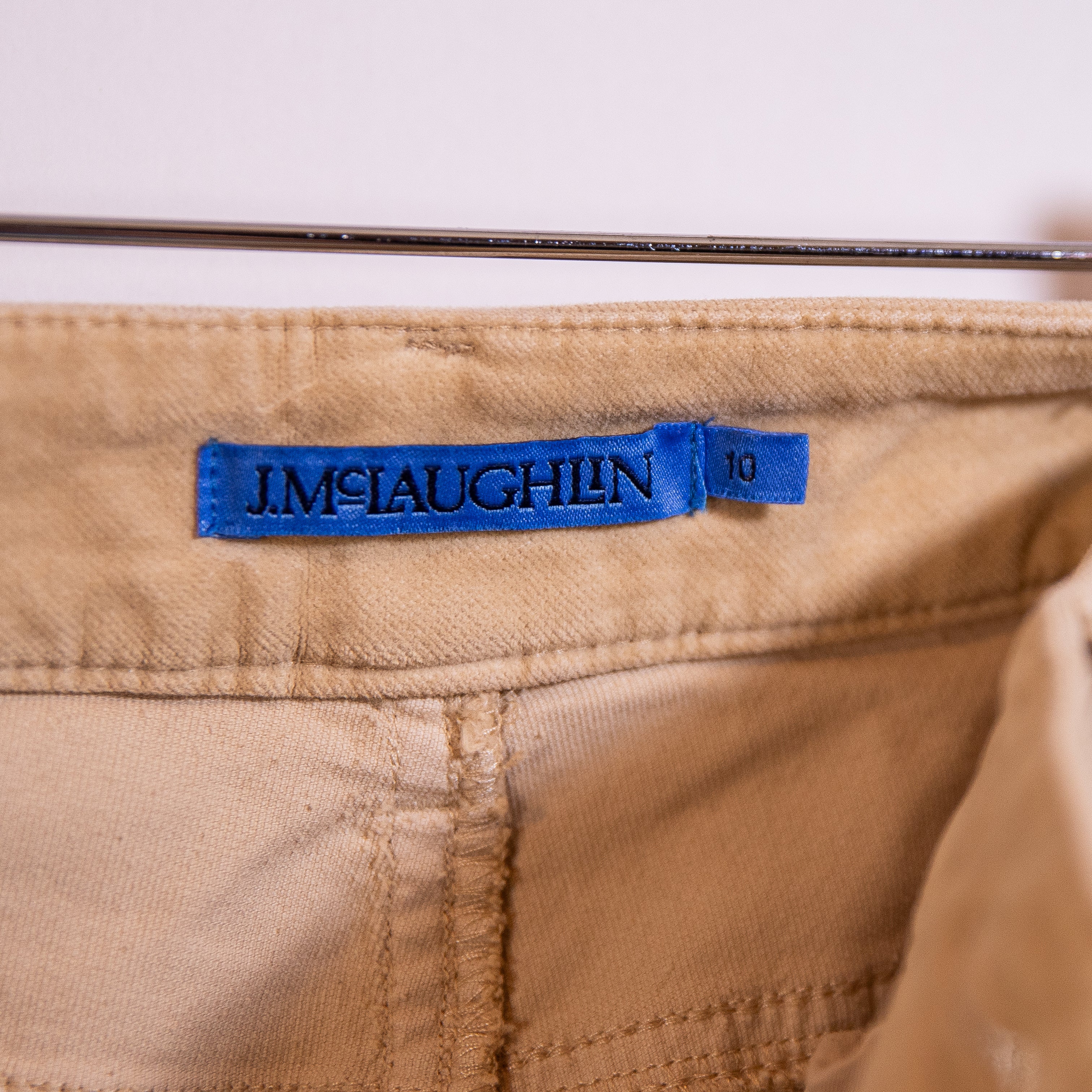 J. McLaughlin Cotton Stretch Velvet Velour Straight Leg Trouser Pants Neutral 10