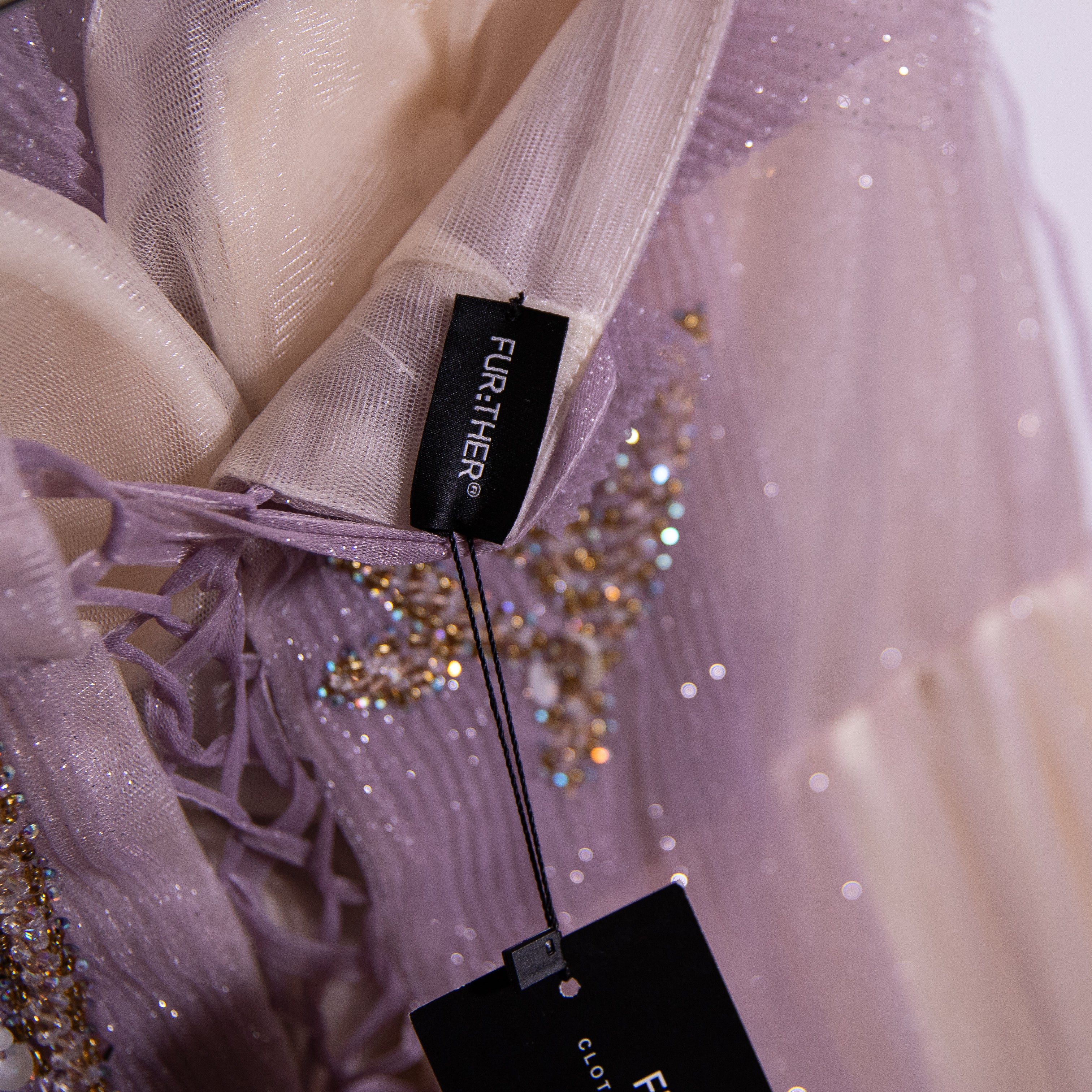 NEW Fur:Ther Tulle Mesh Sparkle Crystal Beaded Embellished Cocktail Dress Purple