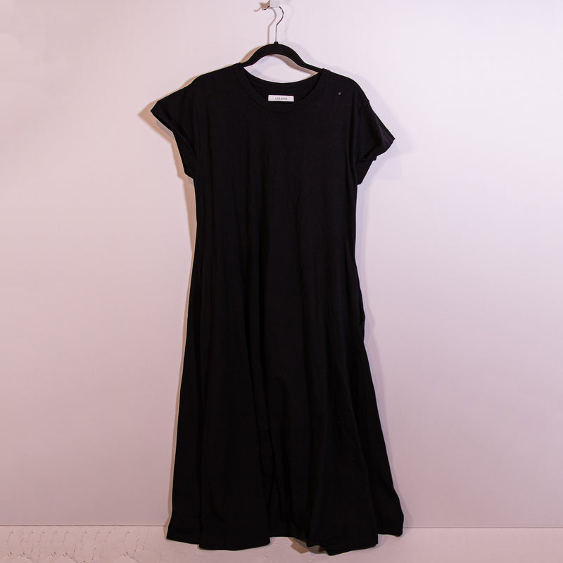 La Ligne Women's Andie Cotton Crew Neck Short Sleeve Tee Shirt Midi Dress Black