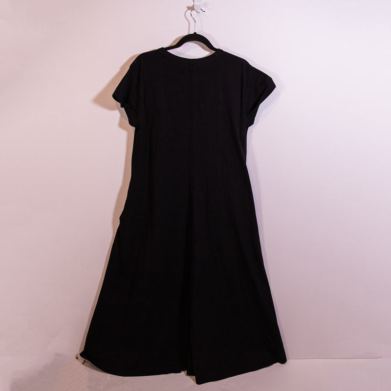 La Ligne Women's Andie Cotton Crew Neck Short Sleeve Tee Shirt Midi Dress Black
